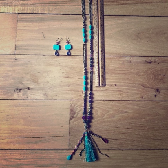 Silpada turquoise and agate necklace and earrings - Picture 2 of 6